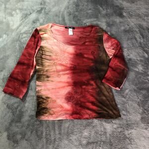 Womens Floral Top Size L Red Tyedye Sparkle Stretch Lorelei Gilmore Fairy Grunge